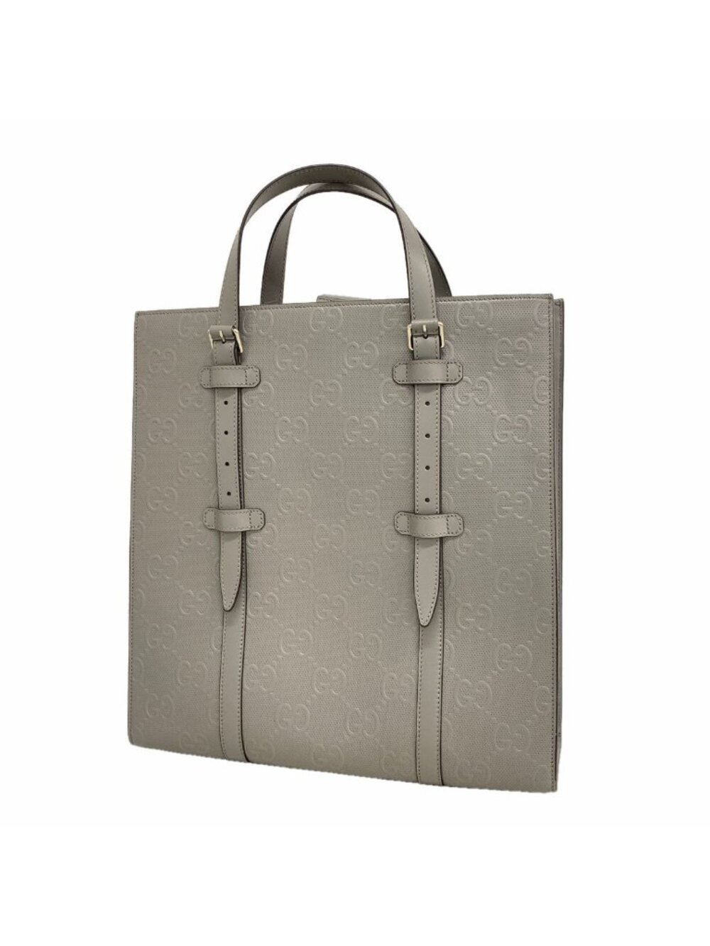 Gucci Tote Bag GG Embossed Leather Gray Silver